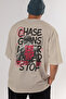 Chase Gains Never Stop Oversize Back Printed Beige T-Shirt 100% Cotton Streetwear Premium Comfortable Fit - 6