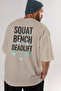 Squat Bench Deadlift 3 Oversize Back Printed Beige T-Shirt 100% Cotton Streetwear Premium Comfortable Fit - 7