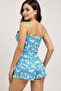 Daisy Printed Blue Strap Shorts Pajama Set - 3