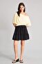 Linen Look Gathered Waist Black Mini Skirt H7121Ax26Sm - 2