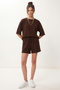 Modal Oversize T-Shirt Shorts Set Lub0379 Brown - 3