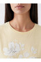 Beige Sequin Embroidered 100% Cotton Women's T-Shirt - 3