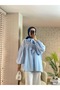 Scarf Detailed Oversize Balloon Sleeve Women's Baby Blue Shirt - 4