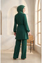 Ring Detailed Lace-Up Hijab Double Set 2280-01 Emerald Green - 5