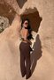 Women's Brown Collar Detailed Halter Neck Blouse and Pants Set - 2