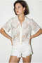 Women's White Floral Pattern Lace Embroidered Short-Sleeved Shirt 5000 60286331 - 3