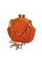 Orange Hand-Knitted Raffia Bag with Wooden Handle and Chain Detail, Women's Shoulder and Hand Bag - 2