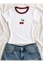 Women's Cherry Printed Collar Detailed Lycra Short Sleeve Body Tee