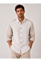 Slim Fit Long Sleeve Linen Lycra Double Pattern Pocketless Gift Boxed Men's Shirt Fs-004577 - Beige
