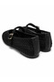 Elara Black Mesh Knitted Textured Hidden Elastic Gold Buckle Detailed Mary Jane Flat Sole Summer Comfortable Women's Ballerinas - 5