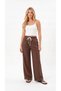 Women's Brown Color Muslin Look Palazzo Sweatpants Wide Leg High Waist Full Fit