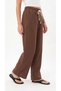 Women's Brown Color Muslin Look Palazzo Sweatpants Wide Leg High Waist Full Fit - 3