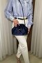 Women's Navy Blue Satin Tote Bag - Long Strap Hand and Shoulder Bag - 4