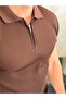 Men's Ribbed Zippered Soft Textured Tshirt Bitter Brown Eca082 - 5