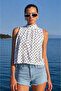 Women's Polka Dot Halter Neck Blouse - Ecru - 4