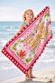 Floral Themed Pink Beach Towel - Romantic Bohemian Red Edged Quick-Dry Microfiber Towel - 7