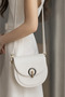 White Women's Round Buckle Cross Strap Shoulder Bag Daily Stylish Use Saddle Model - 4