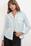 Women's Single Pocket Polka Dot Oversize Shirt 20399 - Blue - 3