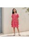 Round Neck Short Sleeves Knee Length A-line Dress with Floral Print