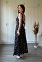 Floral Square Neck Midi Black Dress with Bow Detail on the Back - 3