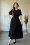 Black Muslin Fabric Balloon Sleeve Midi Dress