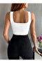 Women's Strappy Ribbed Square Neck Crop Top Blouse Undershirt - 2