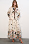 فستان نسائي طويل مطبوع بتصميمات محتشمة 2585 - J. أسود - 2