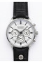 Men's Black Leather Cord White Dial Function Wristwatch 2 Year Warranty - 2