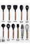 12-Piece Silicone Kitchen Utensils Set with Holder – Premium Wooden Handles, BPA-Free, Heat-Resistant Non-Stick Cooking Tools (Black) - 2