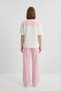 Pink Crew Neck Short Sleeve Tie-Down Blouse Trousers Set 26624 - 3