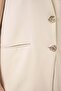 Women's V-Neck Buttoned Beige Double Suit with Lining Detail - 5