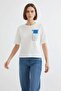 Women's Round Neck Basic Printed Blue T-Shirt - 3