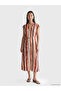Mixed V-Neck Striped Belted Dress - 2