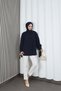 Bow Detailed Gathered Balloon Sleeve Tunic Navy Blue Hnt2128 - 5
