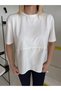 Ecru Oversized T-Shirt with Stitching Detail - 4