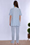 Effortt - Blue Cotton Long Robe Maternity and Breastfeeding Pajama Set with Hijab - 6