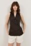 Brown Linen Blend Double-Breasted Women's Vest