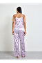 Purple Bow Striped Print Satin Cami and Pyjama Set - 5