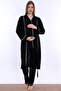 Soft Textured Cotton Maternity Pajama Set with Dressing Gown Effortt - Black - 2