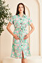 Women's Patterned Belted Short Sleeve Shirt Dress - 6