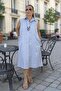 Front Buttoned Shirt Collar Jopone Sleeves (Sleeveless) Striped Patterned Bell Cut Plus Size Denim Fabric Dress