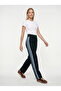 Wide-Leg Regular Knitted Trousers with Denim Stripes on the Sides - 7