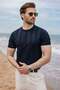 Navy Blue Vertical Striped Crew Neck Knitwear Men's T-Shirt E7505 - 5