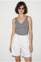 Women's White Elastic Waist Tie Pocket Detailed Cotton Linen Shorts Yp5326 60286281