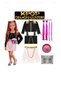 Kpop Mira Huntrix Mira Demon Slayers Costume Skirt Jacket Bustier Blouse+Kpop Mira Pink Shiny Glitter Hair+Pink Hair Powder+Face Stone+Kpop Heels Birthday Party Set - 4