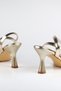 Women's Gold Double Buckle Heeled Sandals - 5