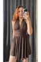 Halter Neck Pleated Dress with Waist Tie - 2