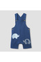 Crew Neck Short Sleeve T-shirt and Dungaree Set with Elephant Applique Detail - 4
