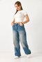 Women's loose fit denim pants with elastic waist in blue - 2