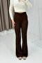 Women's Lycra Buttoned Slim Fit Spanish Flare Pants Brown - 2